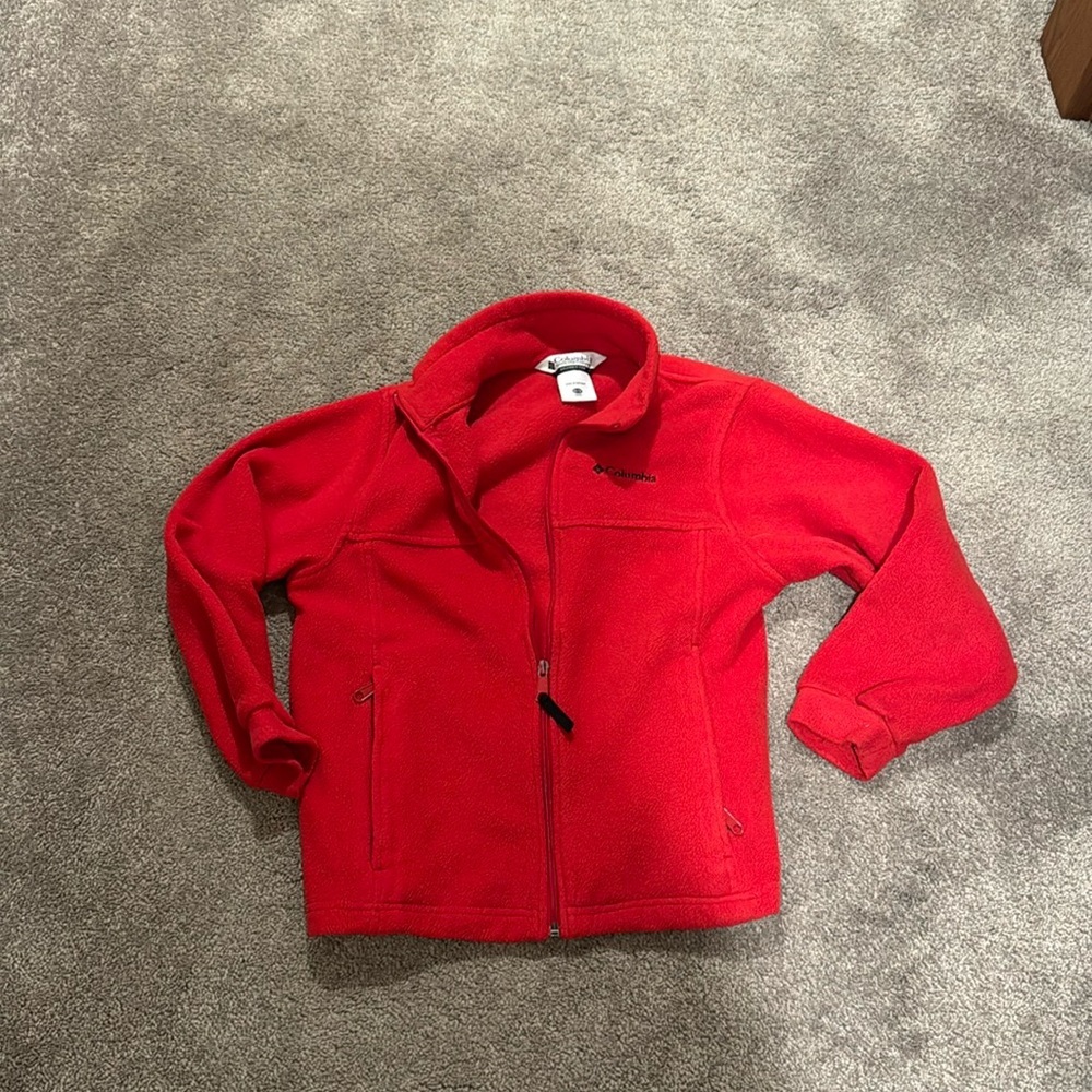Columbia Fleece Jacket SIZE 10/12 Red Full Zip Youth Kids Outdoor Coat